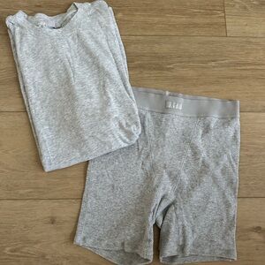 SKIMS Rib Boxer/Boyfriend Tee Set in Light Heather Grey